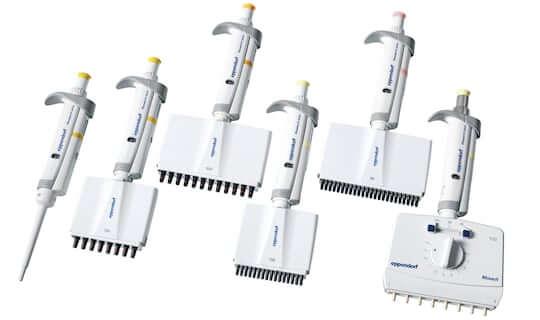 Eppendorf Research® plus 8-channel, variable, 10 - 100 µL, yellow