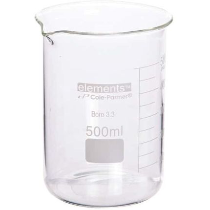 Cole-Parmer elements Low-Form Beaker, Glass, 600 mL, 8/pk