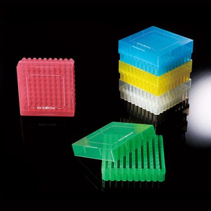 Freezer Boxes with Open Top Lid,100 Well,Polypropylene,Assorted Colours,5Racks/Strip,4Strips/Case