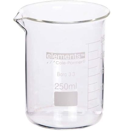 Cole-Parmer elements Low-Form Beaker, Glass, 250 mL, 12/pk