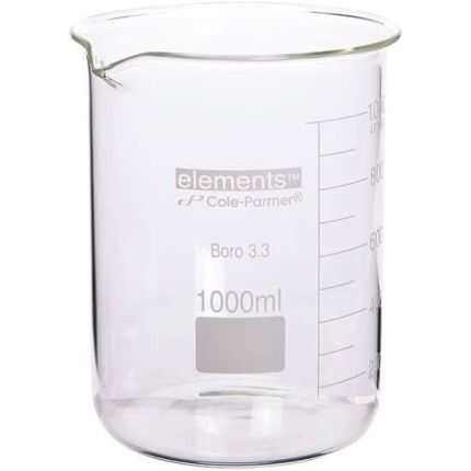 Cole-Parmer elements Low-Form Beaker, Glass, 1000 mL, 6/pk